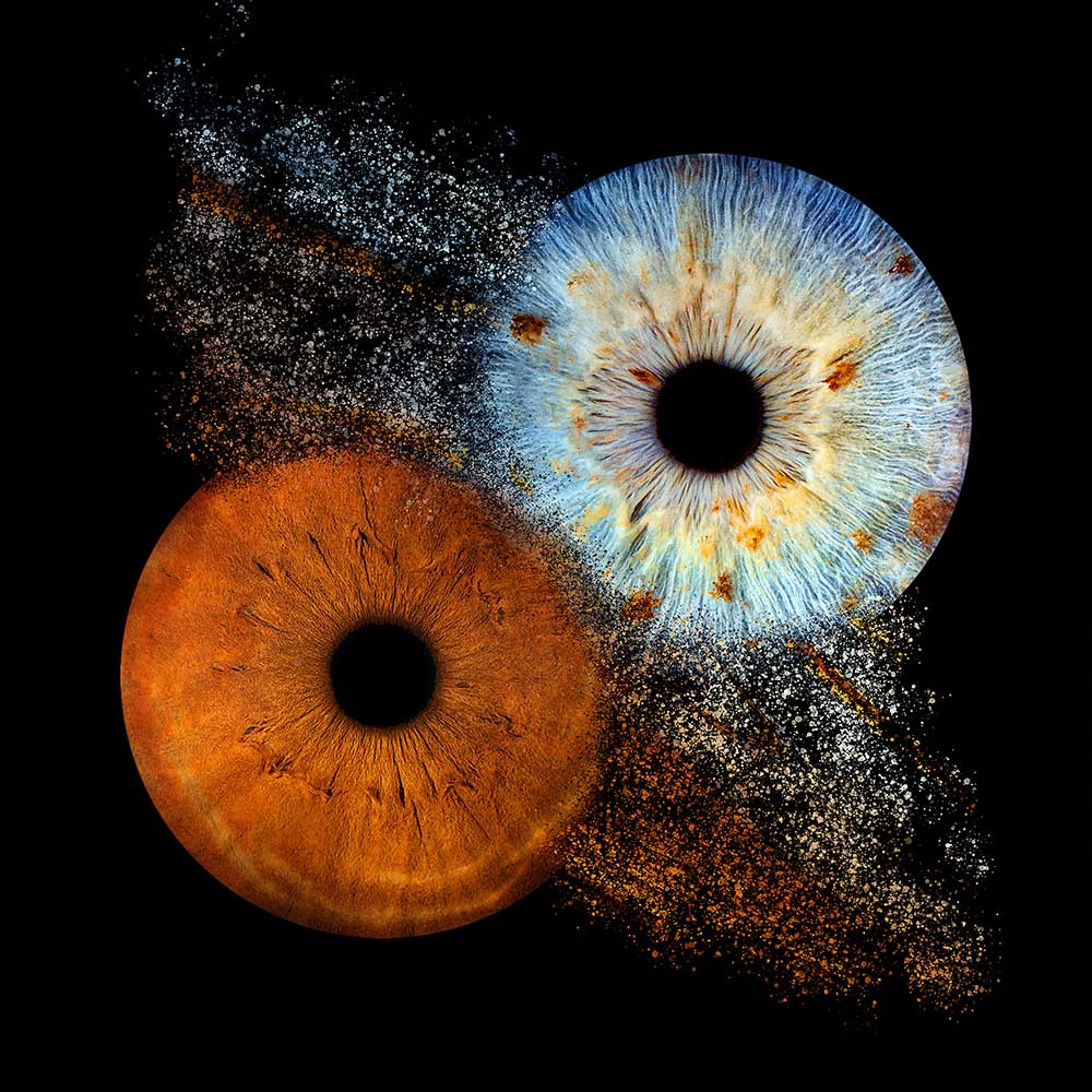 Ein steuerbarer Frame mit zwei Irisblenden, einer orangenen und einer blauen